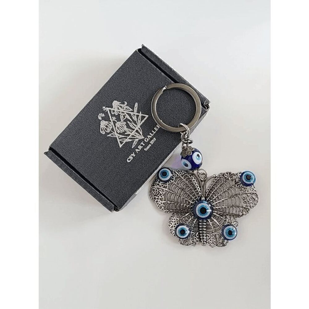 🦋 Butterfly Evil Eye Good Luck Charm Accessory Keychain Keyring NEW W/GIFT BOX - Picture 2 of 11